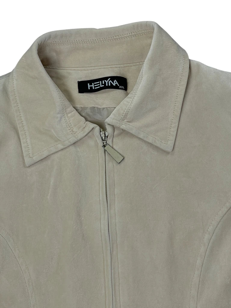 detail view, Helyna Beige Velour Zip Jacket with Side Lace-Up Detail, vintage Y2K second hand piece