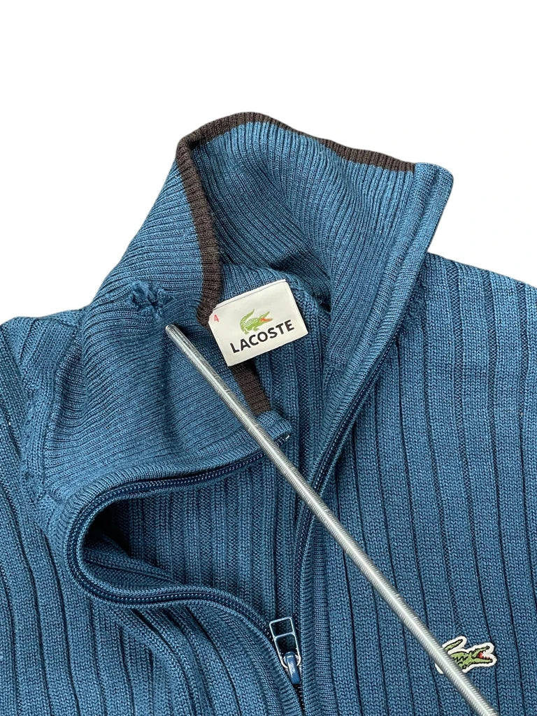 detail view, Lacoste Blue Ribbed Zip-Up Cardigan, vintage Y2K second hand piece, image 5