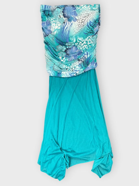 back view, Venus Turquoise Tropic Maxi Dress, vintage Y2K second hand piece