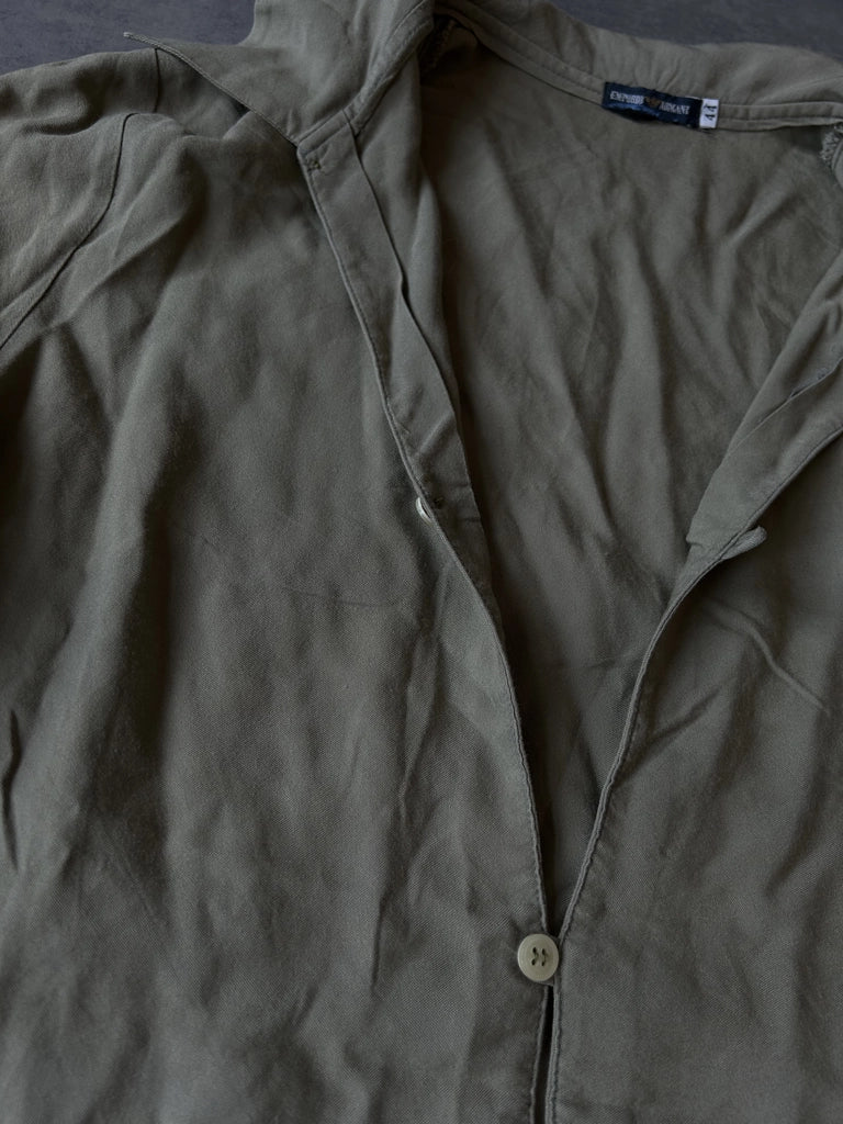 detail view, Emporio Armani Y2K Baggy Collar Top in Green, vintage Y2K second hand piece, image 5
