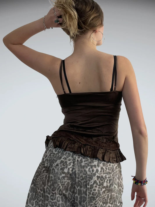 back view, Arden B. Satin Sin – Dark Brown Camisole, vintage Y2K second hand piece