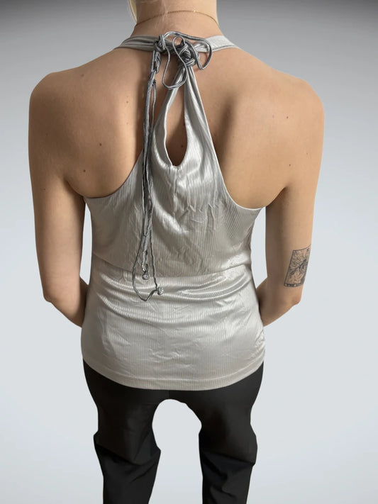 Y2K Silver Halter Top (S)
