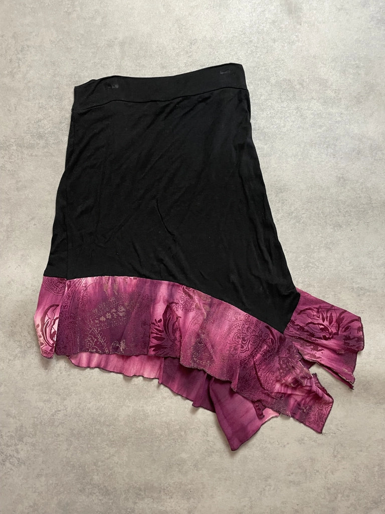 Y2K Sheer Mesh Paisley Print Top in Pink Brown Tones (S)