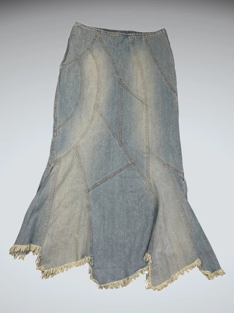 detail view, Free People Light Blue Bohemian Skirt, vintage Y2K second hand piece