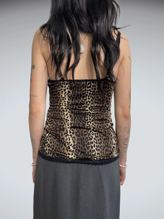 back view, jaguar print top, vintage Y2K second hand piece