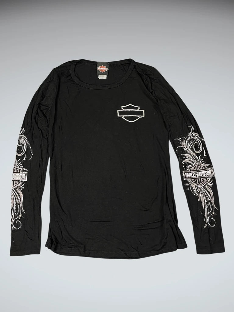 detail view, Harley-Davidson Rhinestone Logo Long Sleeve Tee, vintage Y2K second hand piece