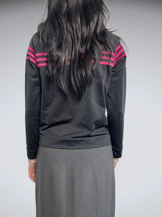 back view, adidas sweatshirt with fuchsia stripes, vintage Y2K second hand piece