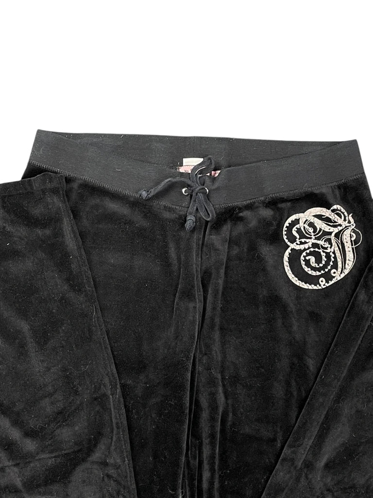 detail view, Juicy Coutoure Juicy Couture Black Velour Jogging Pants, vintage Y2K second hand piece, image 4