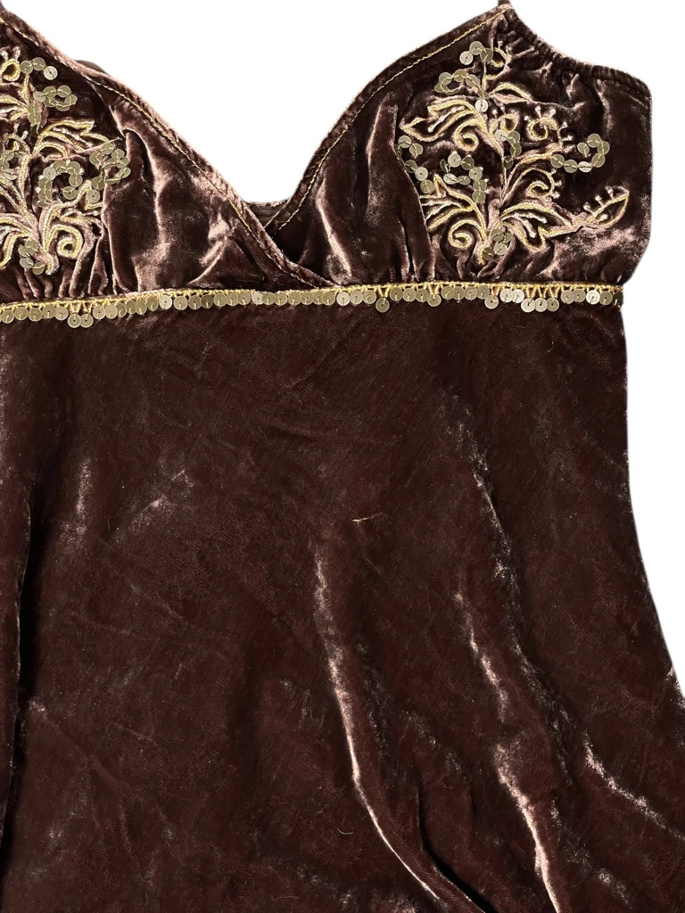 detail view, Polo Jeaqns Ralph Lauren Velvet Baroque Dark Brown Camisole, vintage Y2K second hand piece, image 4