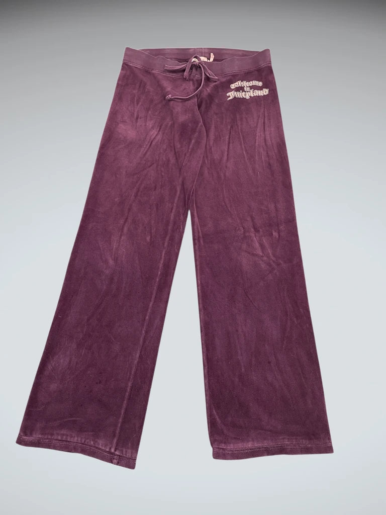 front view, Juicy Couture Royal Purple Velour Lounge Pants, vintage Y2K second hand piece