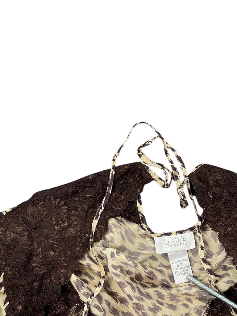 detail view, La Senza Wild Jaguar Print Vintage Lingerie Top, vintage Y2K second hand piece