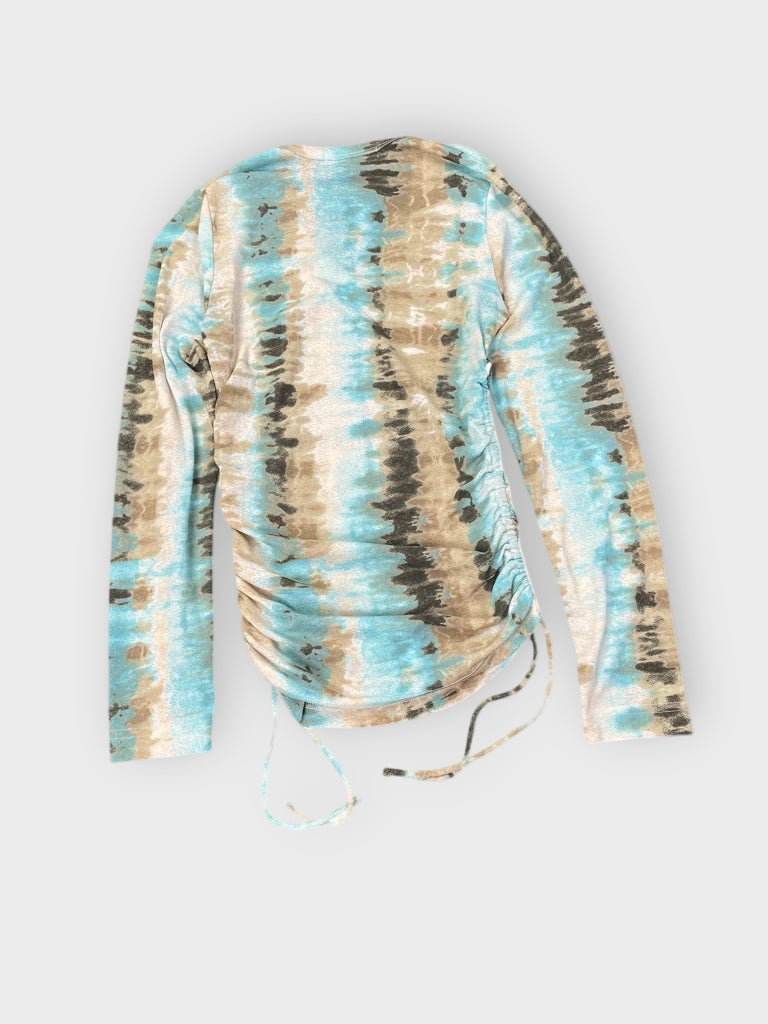 back view, Karen Kane turquoise washed B-cut top, vintage Y2K second hand piece