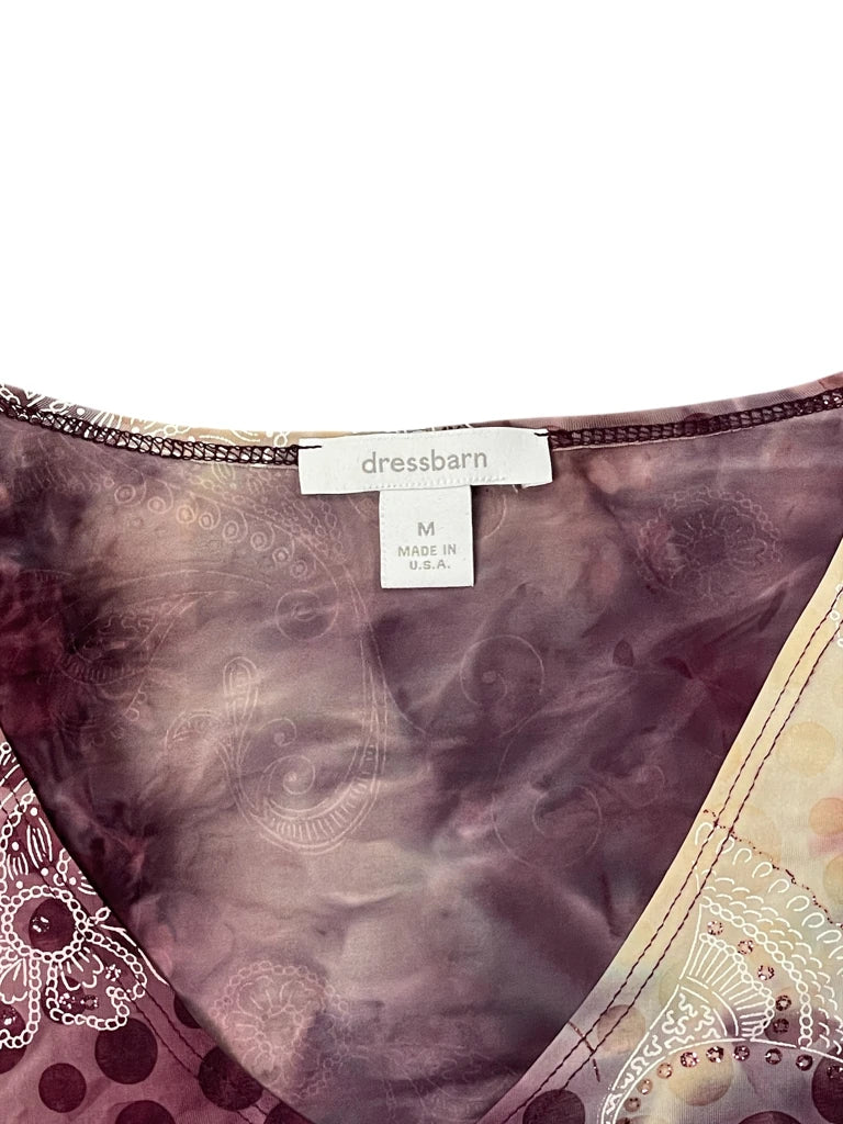 detail view, V-cut pink paisley pattern blouse by Dressbarn (ONESIZE), vintage Y2K second hand piece