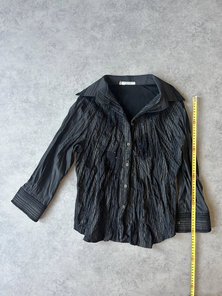 detail view, VALENTINA’S Y2K Black Button-Up Shirt, vintage Y2K second hand piece, image 9