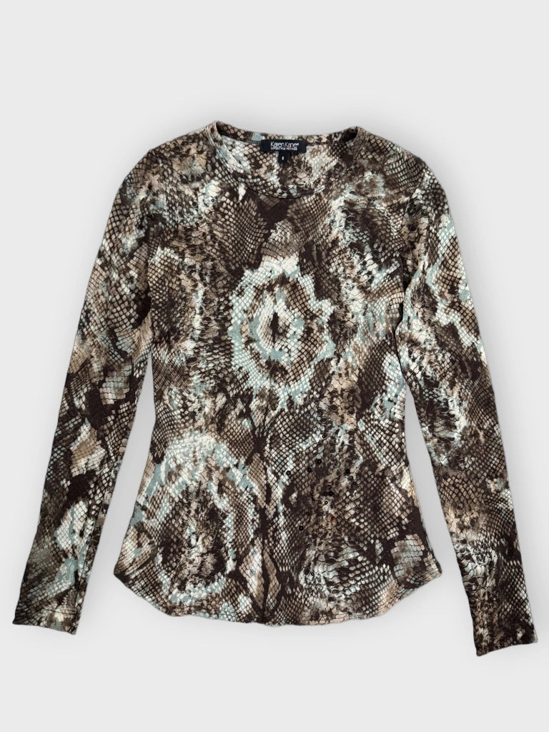 front view, Karen Kane Wild Snake Print Long Sleeve Top, vintage Y2K second hand piece