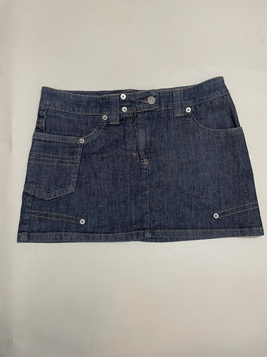 front view, Dark Indigo Denim Mini Skirt Sisley Low Waist Essential, vintage Y2K second hand piece