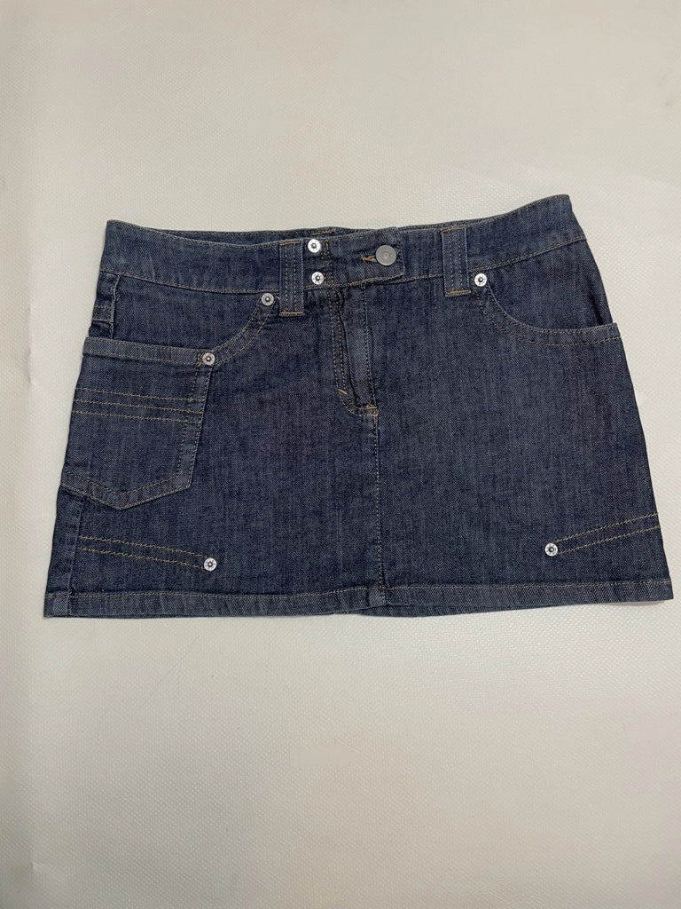 front view, Dark Indigo Denim Mini Skirt Sisley Low Waist Essential, vintage Y2K second hand piece
