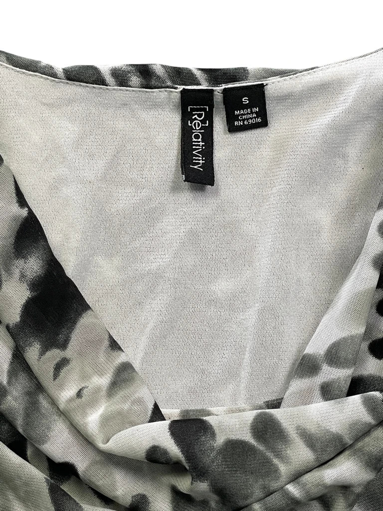 detail view, Relativity Monochrome Aqua Drop Pattern Draped Top, vintage Y2K second hand piece
