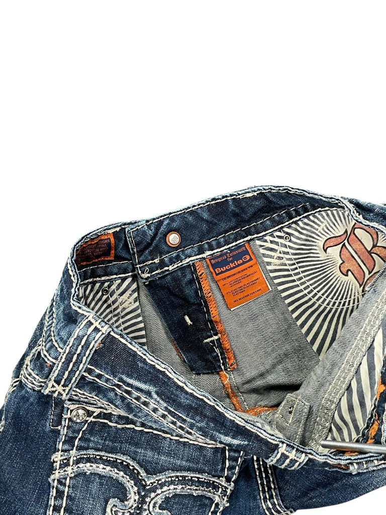 detail view, Rock Revival denim hotpants, vintage Y2K second hand piece