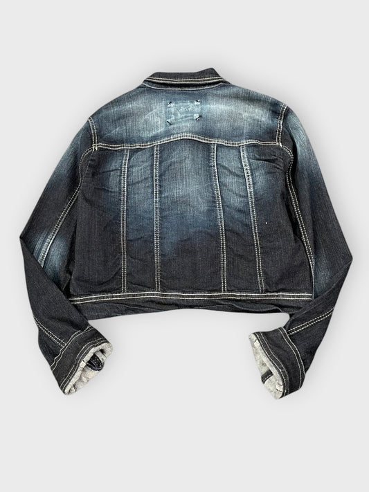 back view, Anethyst Cropped Dark Wash Denim Jacket, vintage Y2K second hand piece