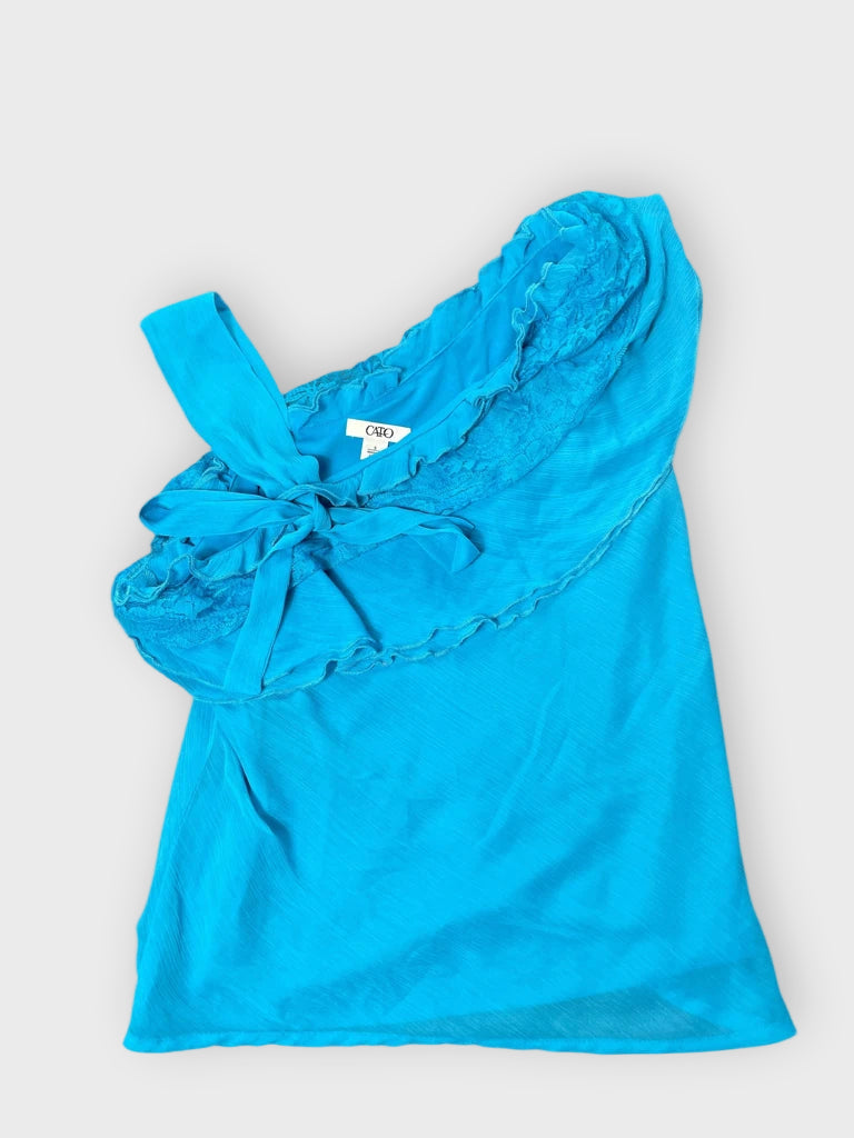 detail view, Cato Aqua Ruffle One-Shoulder, vintage Y2K second hand piece