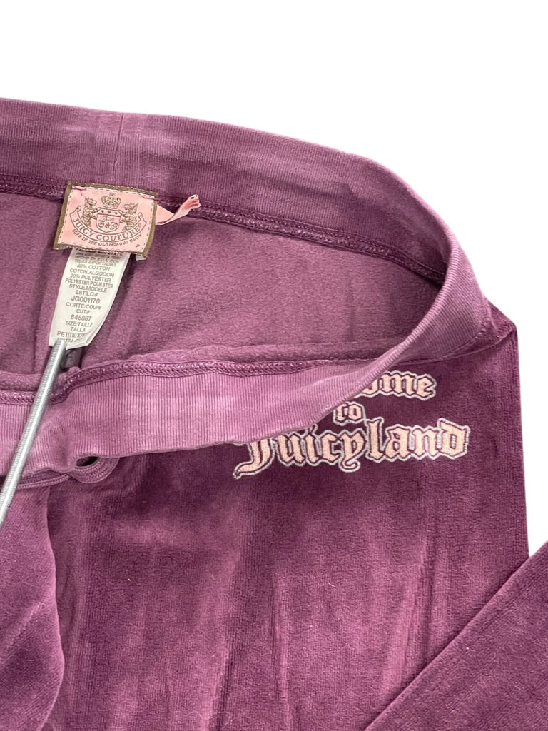 detail view, Juicy Couture Royal Purple Velour Lounge Pants, vintage Y2K second hand piece