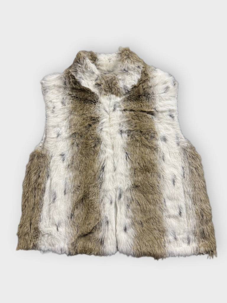 front view, Vintage White Brown Faux Fur Vest Women, vintage Y2K second hand piece