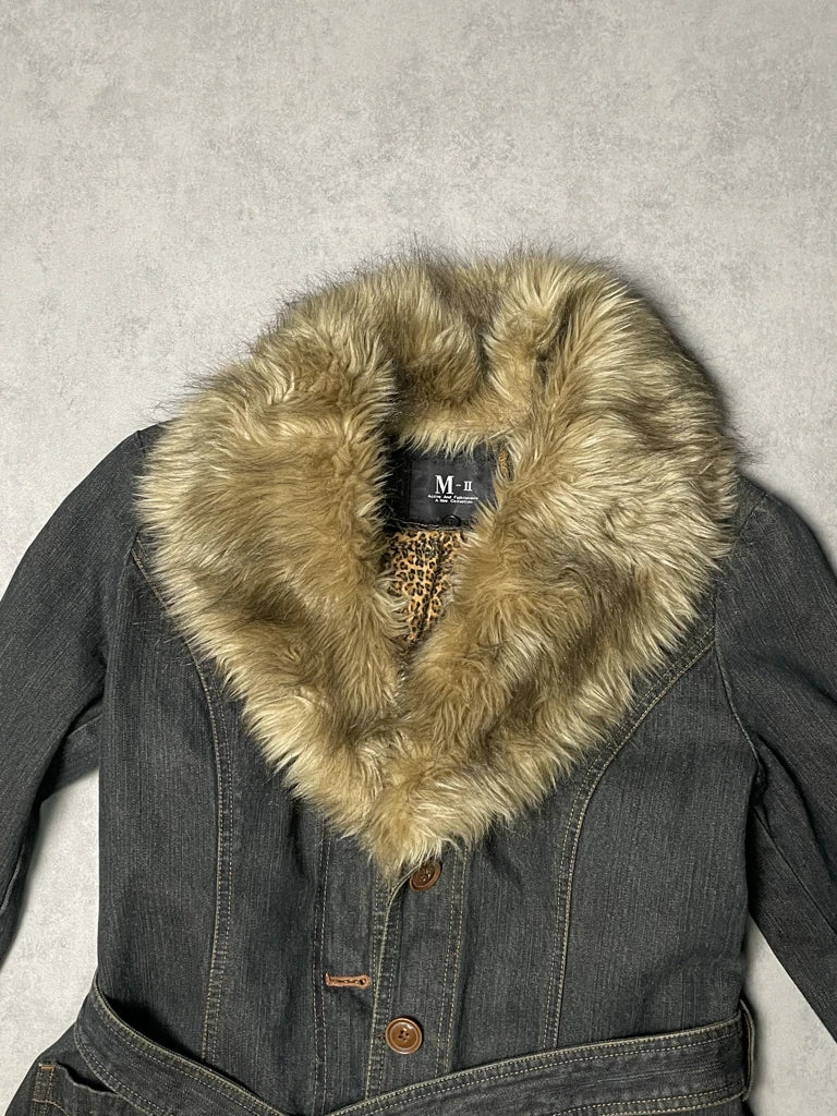 detail view, M LL Jeans Jacket with Fur, vintage Y2K second hand piece