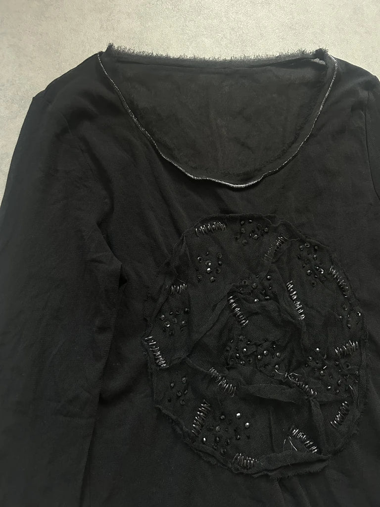 detail view, LUISA CERANO 2000s Long Sleeve Mesh Top, vintage Y2K second hand piece, image 5