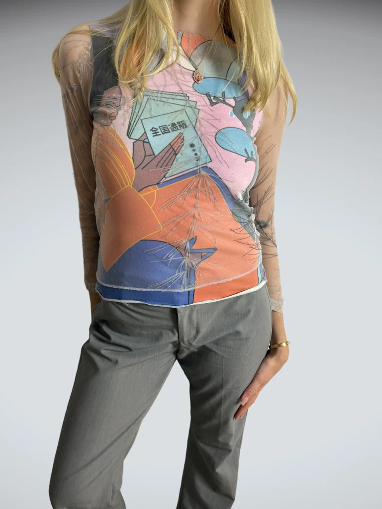 front view, NYK Y2K Multicolor Statement Top, vintage Y2K second hand piece