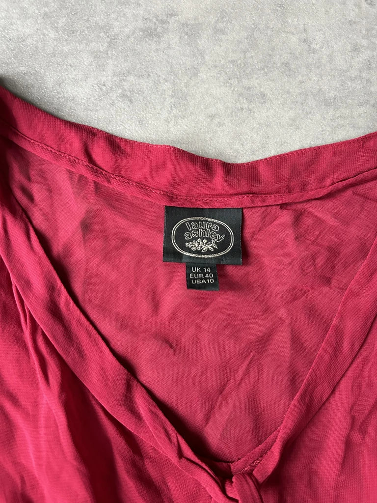 detail view, Laura Ashley Y2K Red Sheer Top, vintage Y2K second hand piece