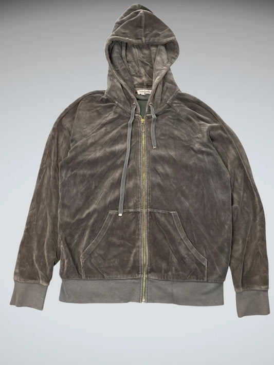 front view, Juice Couture Khaki Velour Zip Hoodie, vintage Y2K second hand piece