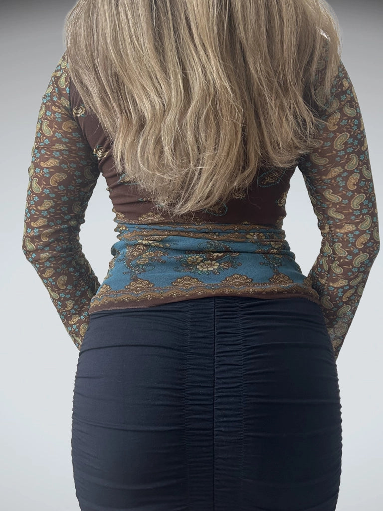 back view, Y2K Brown Mesh Top, vintage Y2K second hand piece
