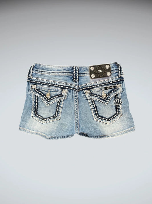 front view, Miss Me Black Cutoff Denim Hotpants, vintage Y2K second hand piece