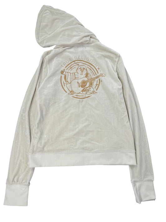 back view, True Religion Beige Velour Zip Hoodie, vintage Y2K second hand piece