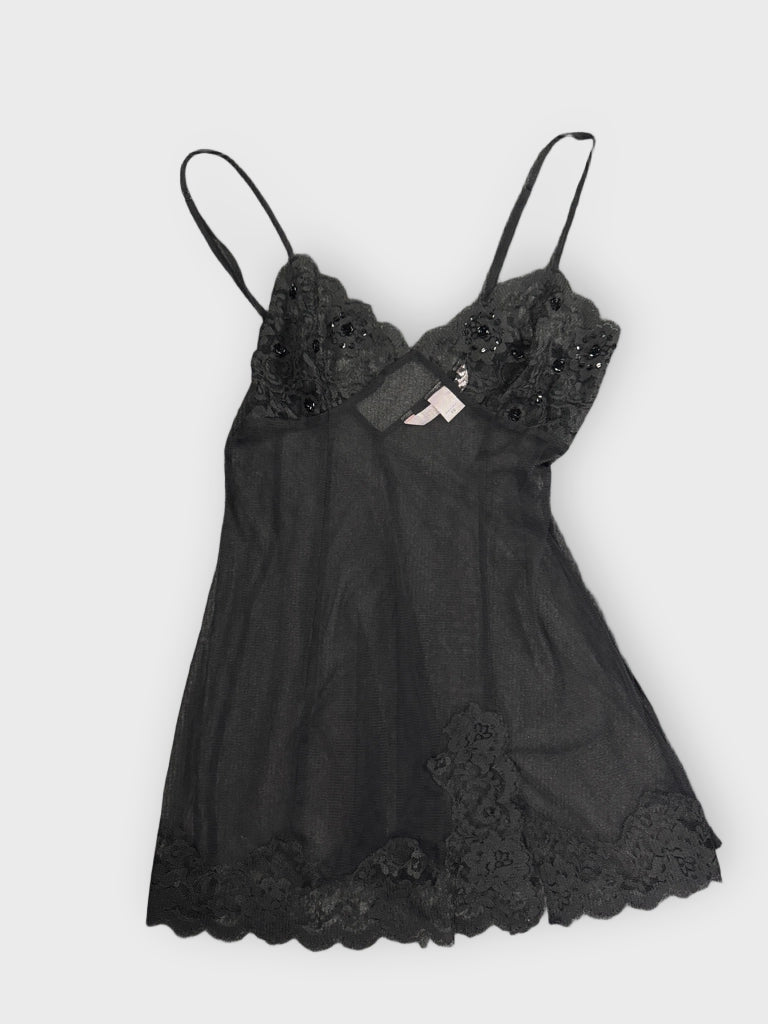 Sultry Black Lace Babydoll Lingerie Top (XS)