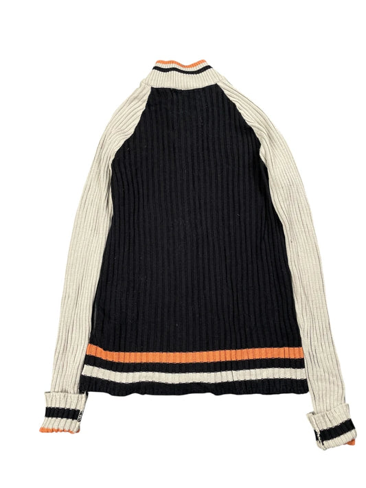 back view, Diss Black Full-Zip Ribbed Sweater, vintage Y2K second hand piece