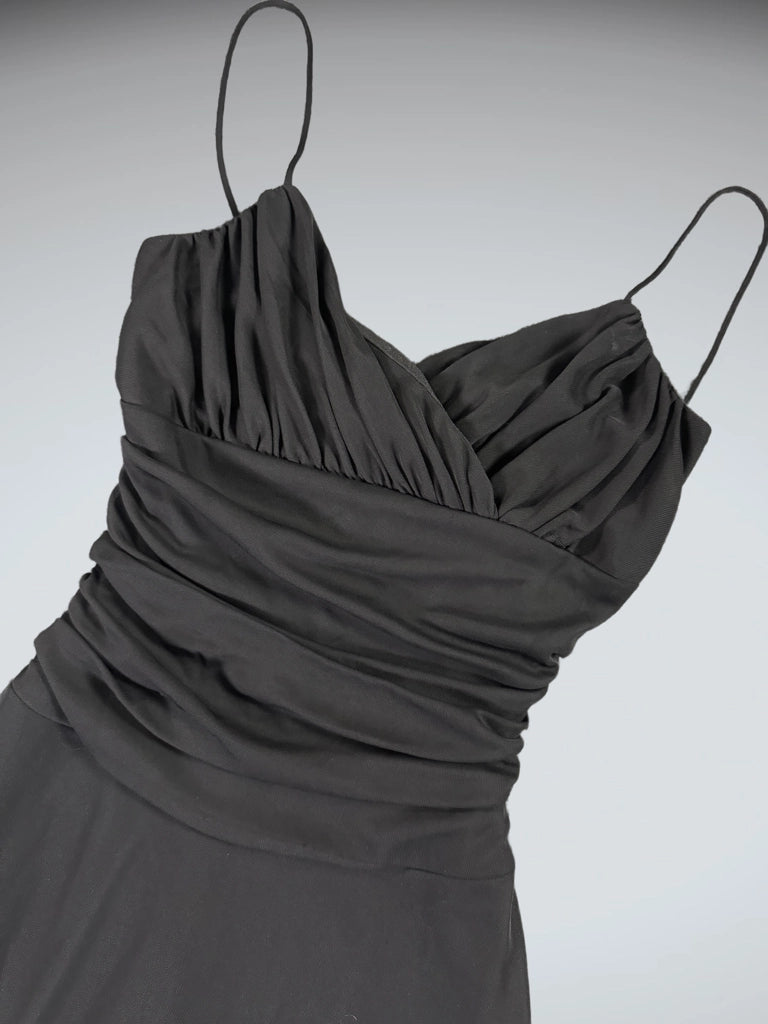 detail view, B Darlin Timeless Black Ruched Evening Dress, vintage Y2K second hand piece