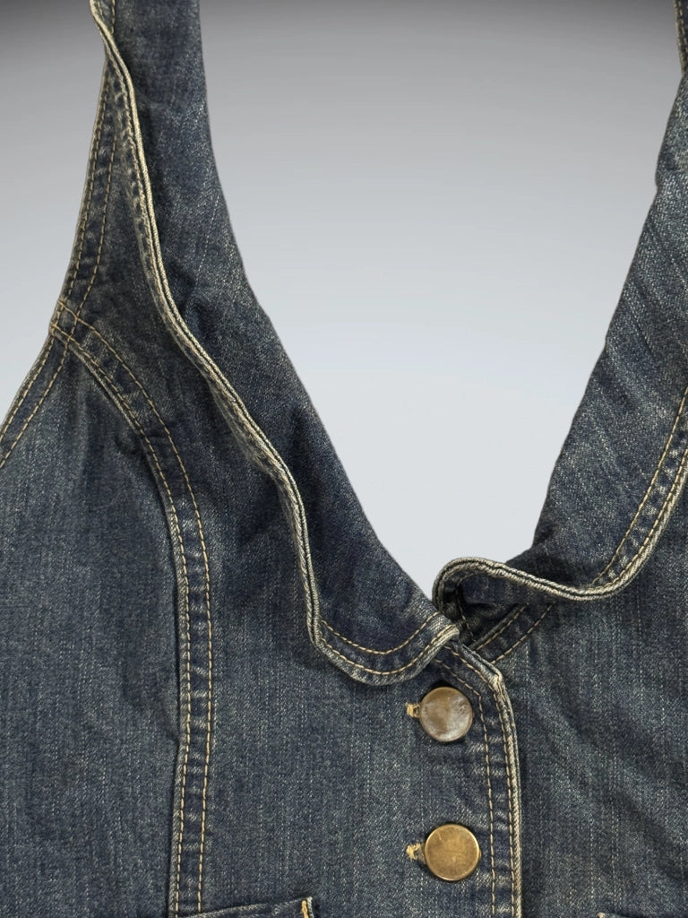 detail view, Retro Y2K Halter Neck Denim Vest, vintage Y2K second hand piece, image 4