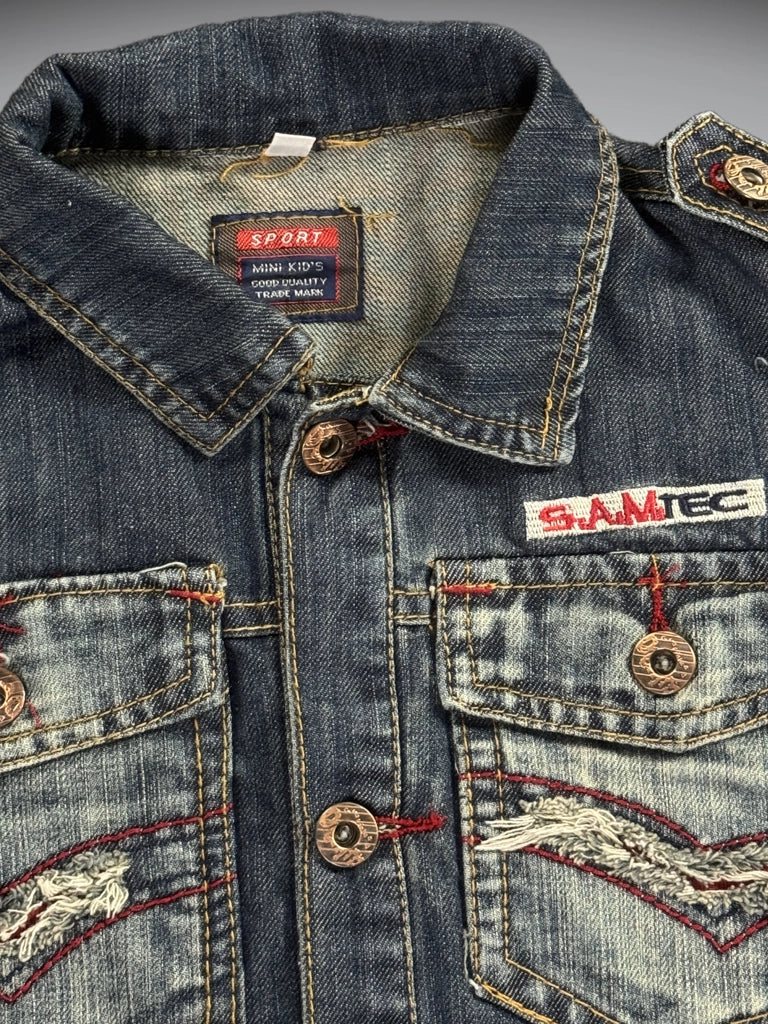 detail view, Samtec Plaid Patchwork Denim Vest Women, vintage Y2K second hand piece, image 4
