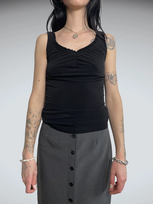 front view, Jacob black corset top, vintage Y2K second hand piece