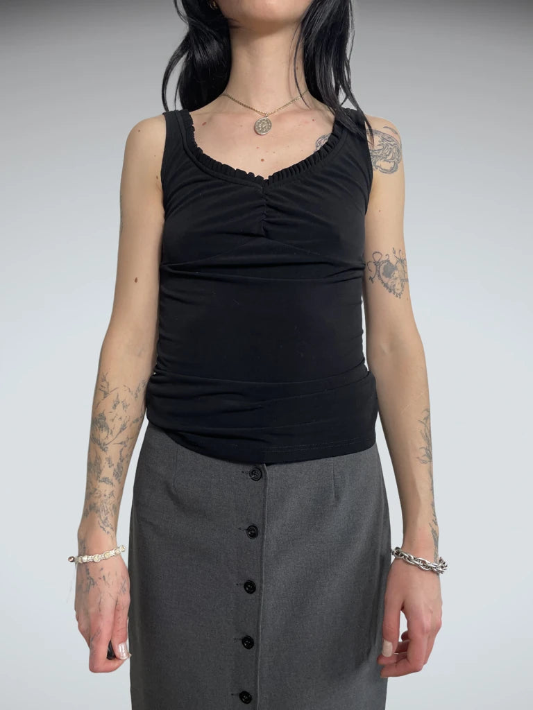 front view, Jacob black corset top, vintage Y2K second hand piece