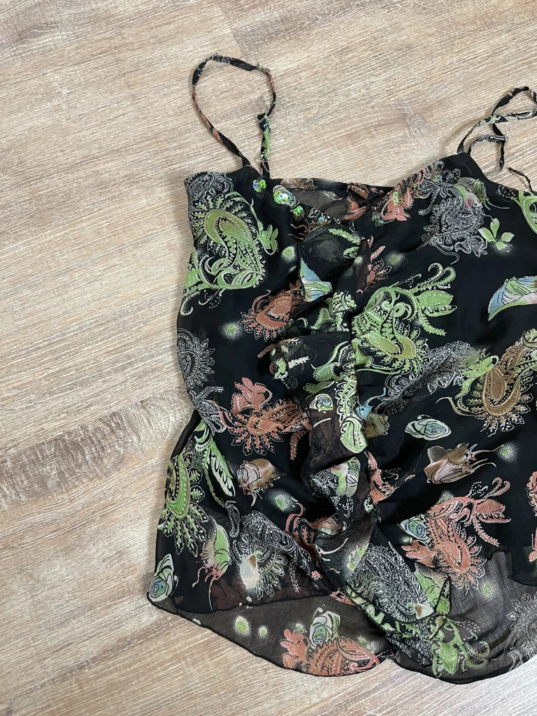 detail view, Red Rose Airy Top, vintage Y2K second hand piece