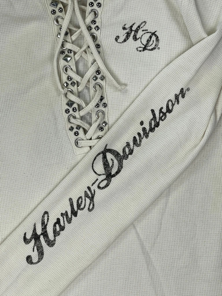 detail view, Harley-Davidson Harley Davidson Beige Knit Sweater, vintage Y2K second hand piece, image 5
