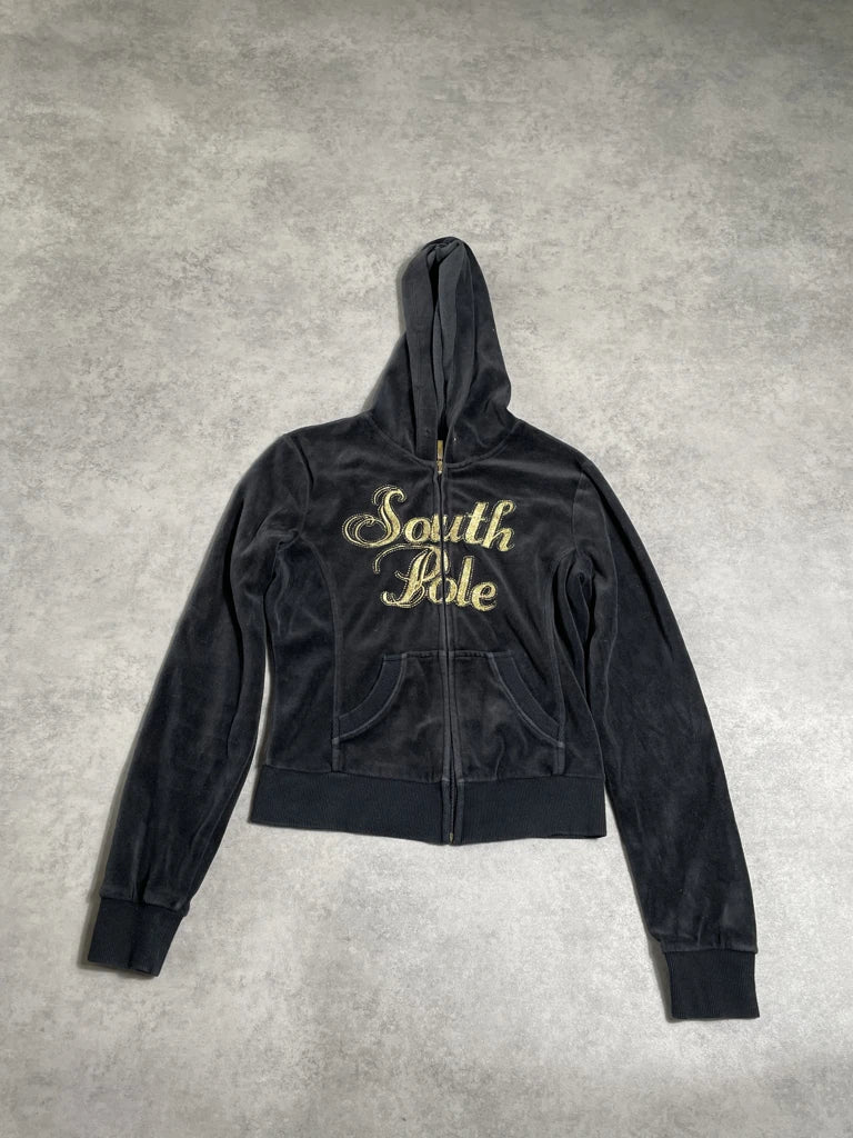 detail view, south pole crop hoodie, vintage Y2K second hand piece, image 6