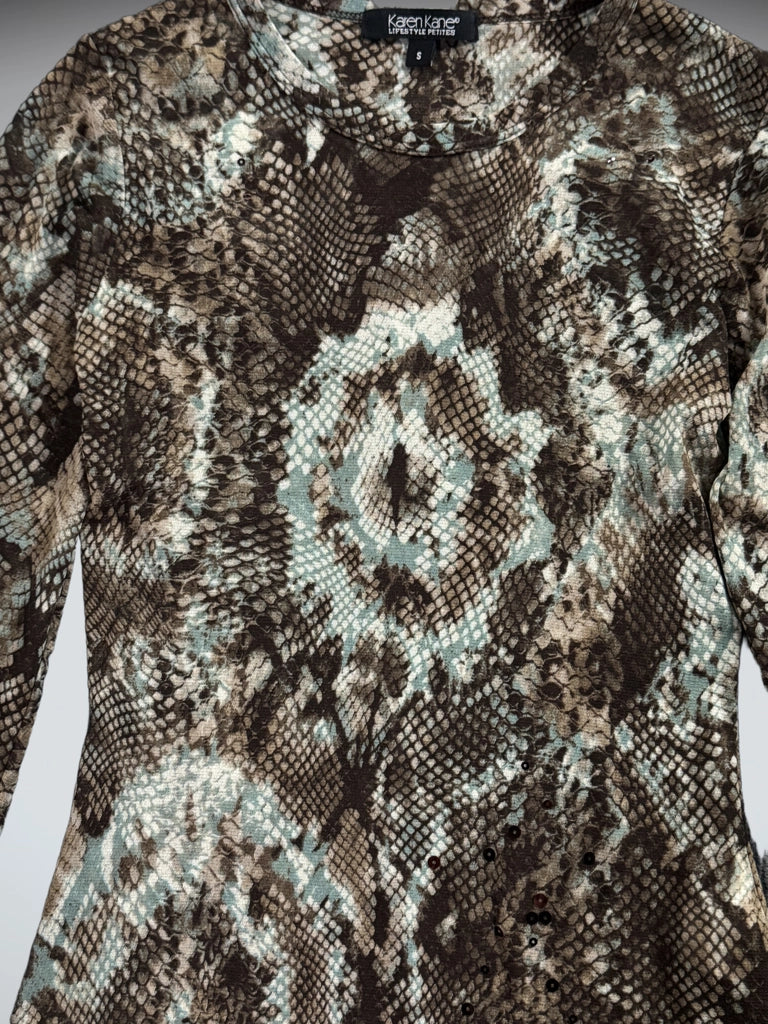 detail view, Karen Kane Wild Snake Print Long Sleeve Top, vintage Y2K second hand piece, image 4
