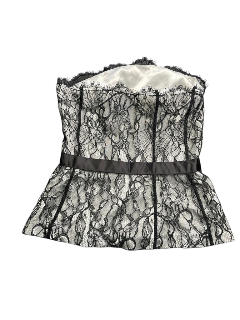 back view, Ann Taylor Black White Lace Overlay Corset Top, vintage Y2K second hand piece