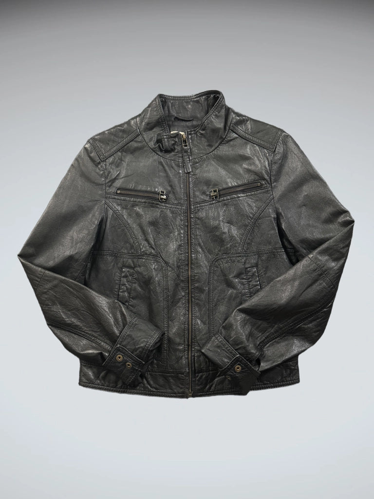 detail view, Just Jeans Black Vintage Leather Jacket, vintage Y2K second hand piece, image 5