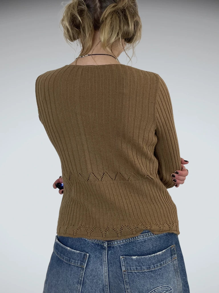 back view, Knit Zone Brown Sweater, vintage Y2K second hand piece