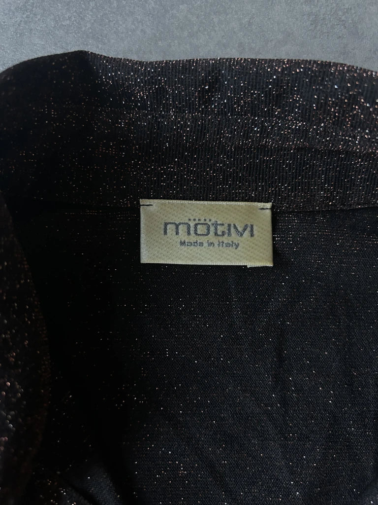 detail view, Motivi Y2K Brown Glitter Button-Up Top, vintage Y2K second hand piece